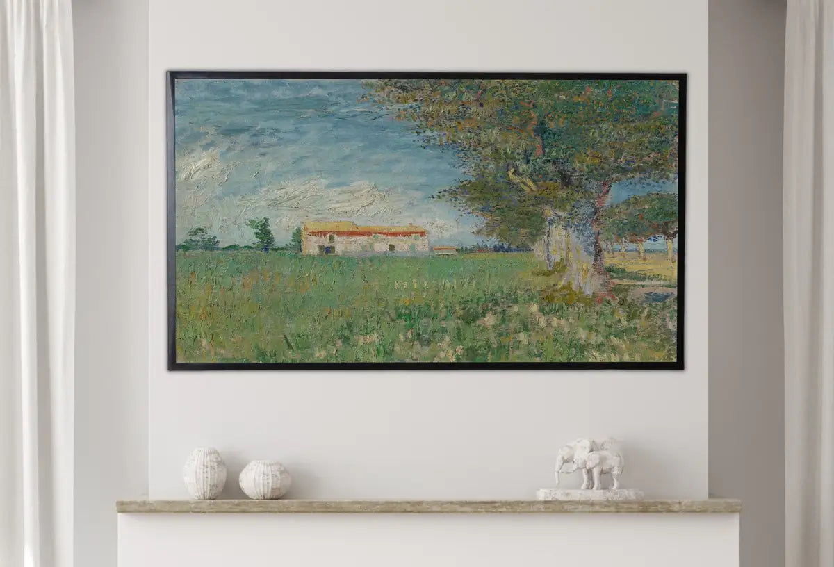 Detail view of artwork from Samsung Frame TV Art 4K Vincent van Gogh Farmhouse in Wheatfield Famous Painting. Instant Download van Gogh Art for Frame TV. Vintage Decor. (variation 2)