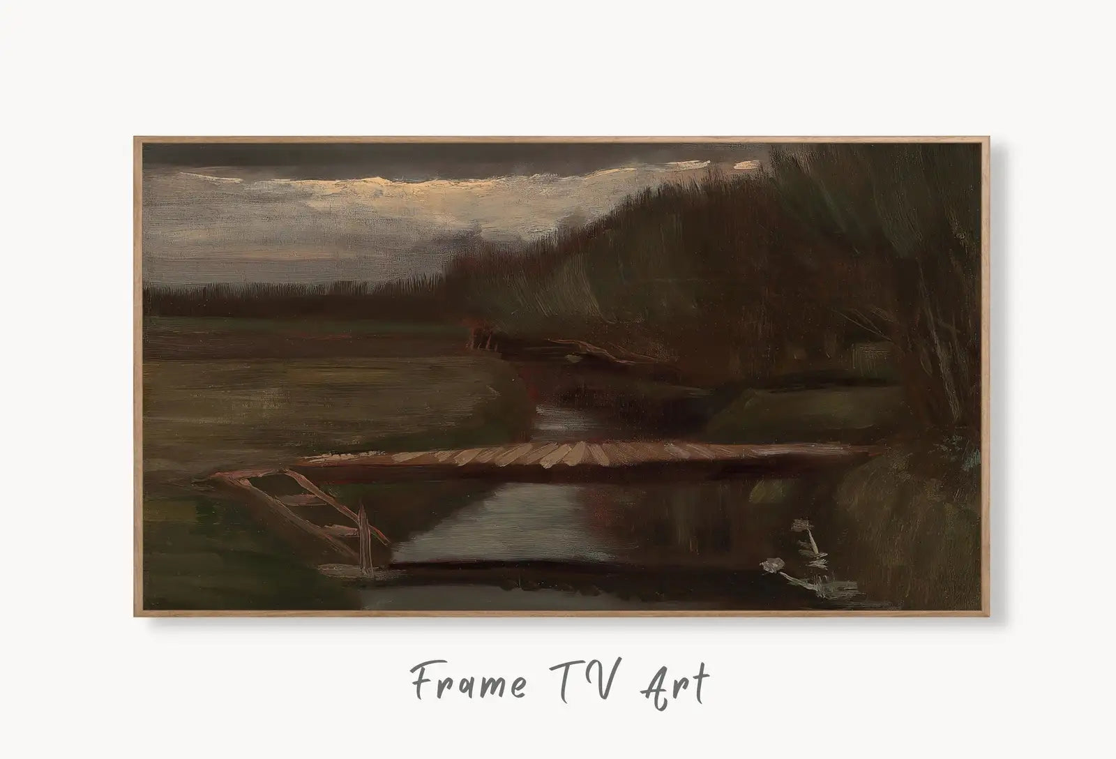 Samsung Frame TV Art 4K Vincent van Gogh Rustic Moody Vintage Landscape Painting. Instant Download Antique Oil Painting. Art for Frame TV displayed on Samsung Frame TV on a living room wall.