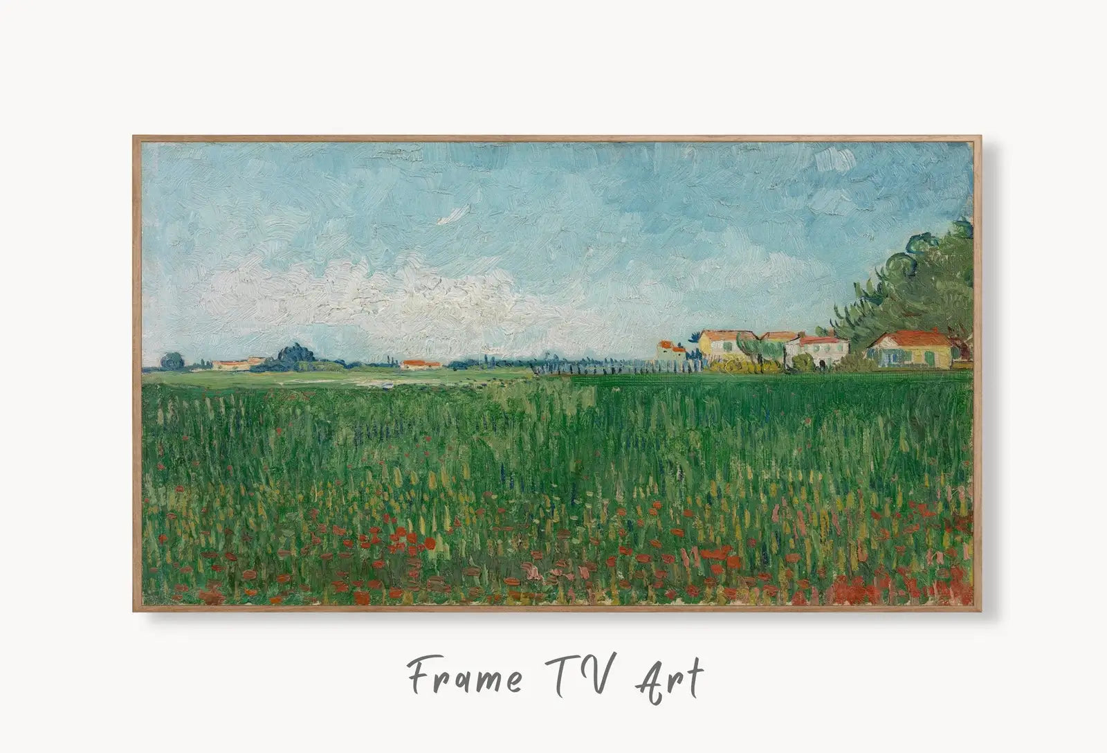 Samsung Frame TV Art 4K Vincent van Gogh's Field with Poppies Famous Painting. Instant Download van Gogh Art for the Frame TV. Vintage Decor displayed on Samsung Frame TV on a living room wall.