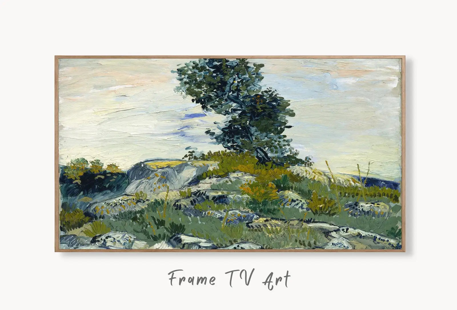 Samsung Frame TV Art 4K Vincent van Gogh's "The Rocks" Famous Painting. Instant Download van Gogh Art for the Frame TV. Vintage Decor displayed on Samsung Frame TV on a living room wall.