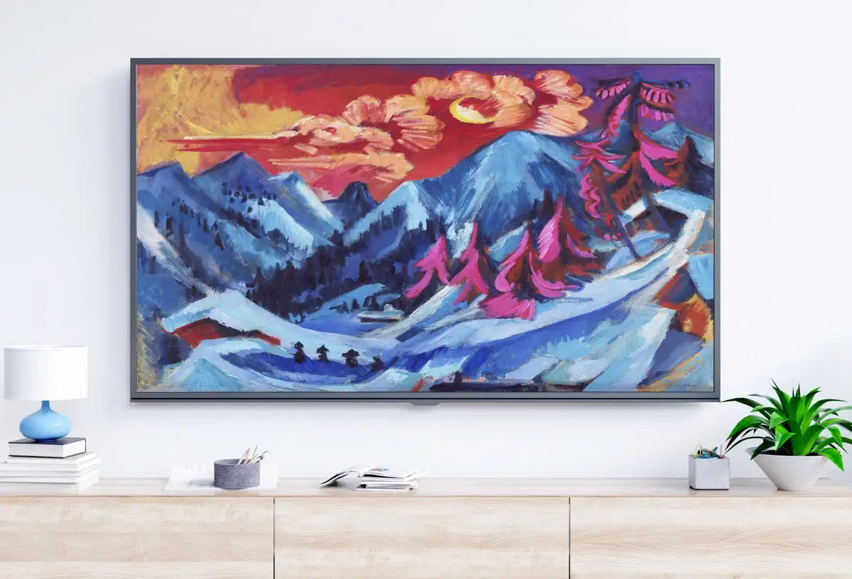 Detail view of artwork from Samsung Frame TV Art 4K Vintage Abstract Mountain Landscape Wall Art. Instant Download Mountain Vintage Painting. Wall Art for the Frame TV. (variation 2)