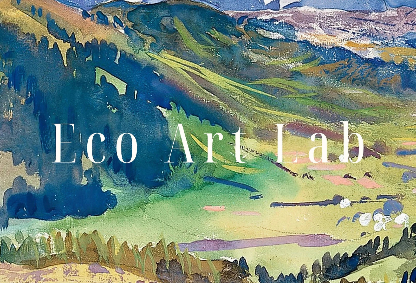 Detail view of artwork from Samsung Frame TV Art 4K Vintage Mountain Landscape Watercolor Valley Wall Art. Instant Download Mountain Painting. Nature Art for Frame TV. (variation 1)