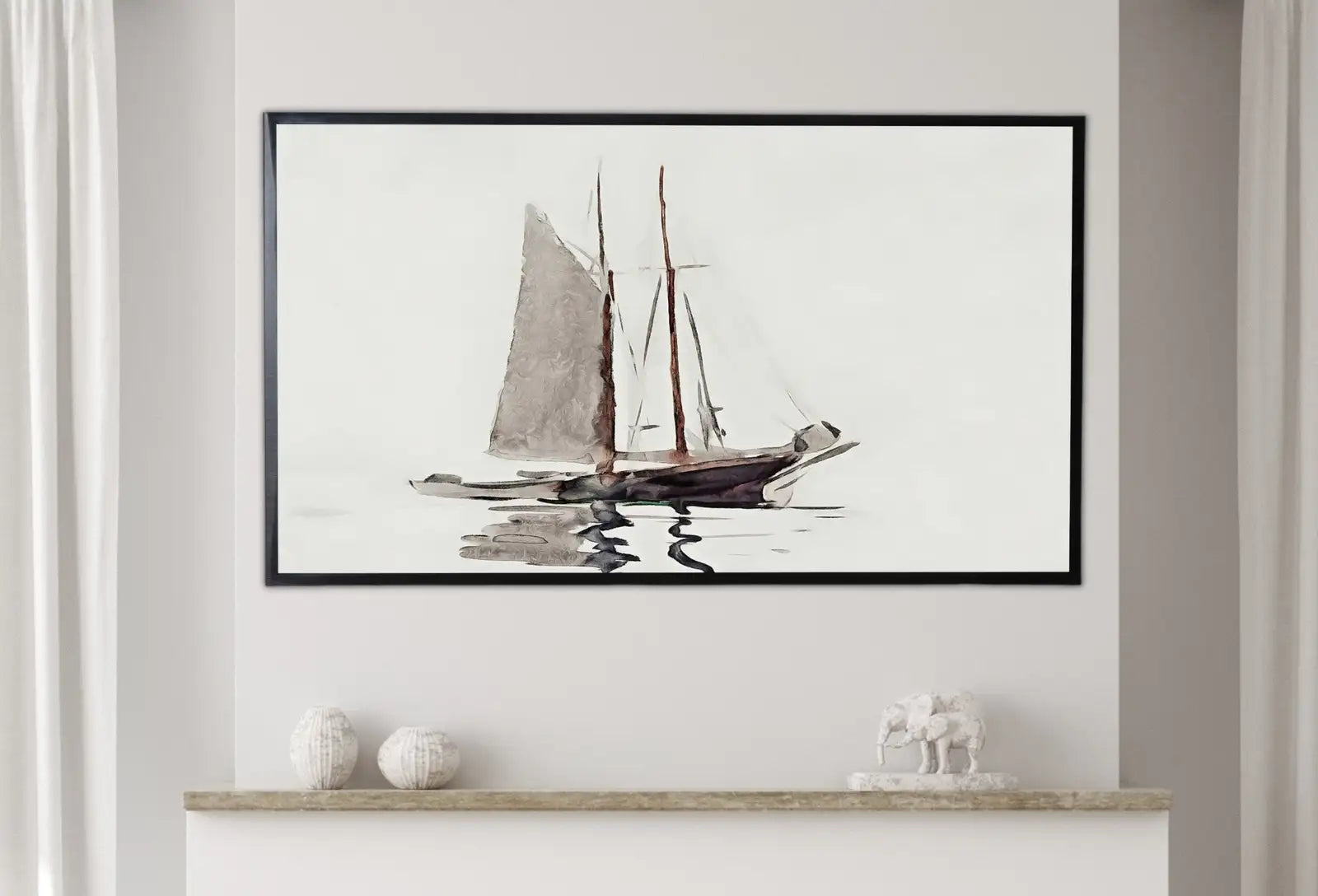 Detail view of artwork from Samsung Frame TV Art 4K Vintage Sail Boat Painting, Nautical Wall Decor. Instant Download Boat Art for the Frame TV. Minimalist Art for TV. (variation 1)