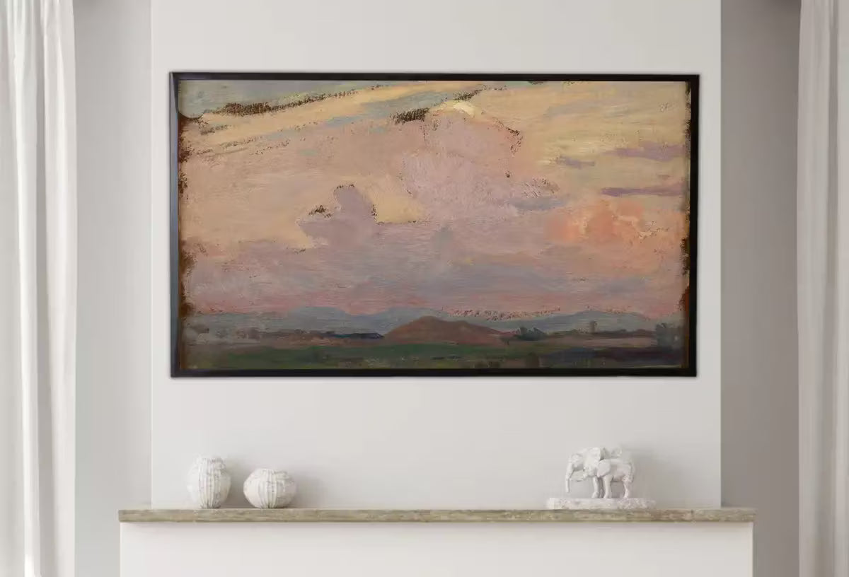 Samsung Frame TV Art 4K Vintage Sky & Mountain Landscape Painting. Instant Download Clouds Painting. Wall Art for Frame TV. Vintage Wall Art – Frame TV  Art
