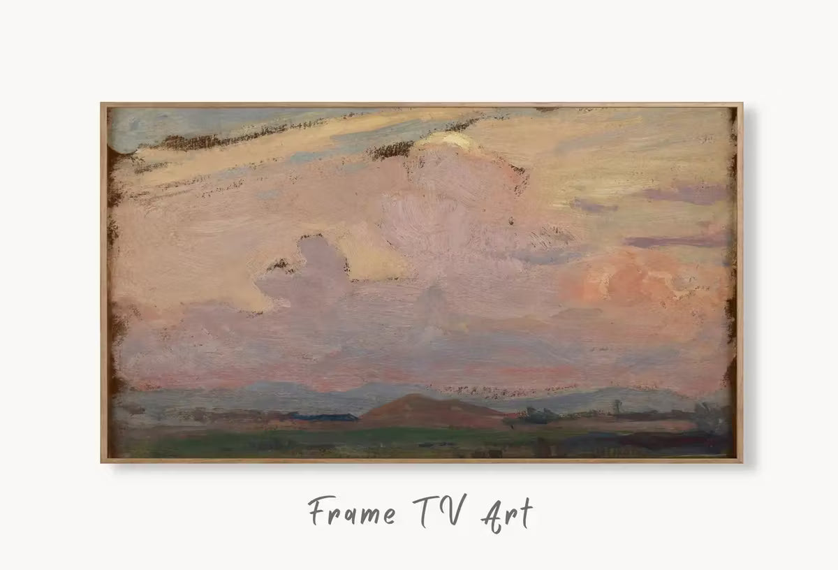 Samsung Frame TV Art 4K Vintage Sky & Mountain Landscape Painting. Instant Download Clouds Painting. Wall Art for Frame TV. Vintage Wall Art – Frame TV  Art