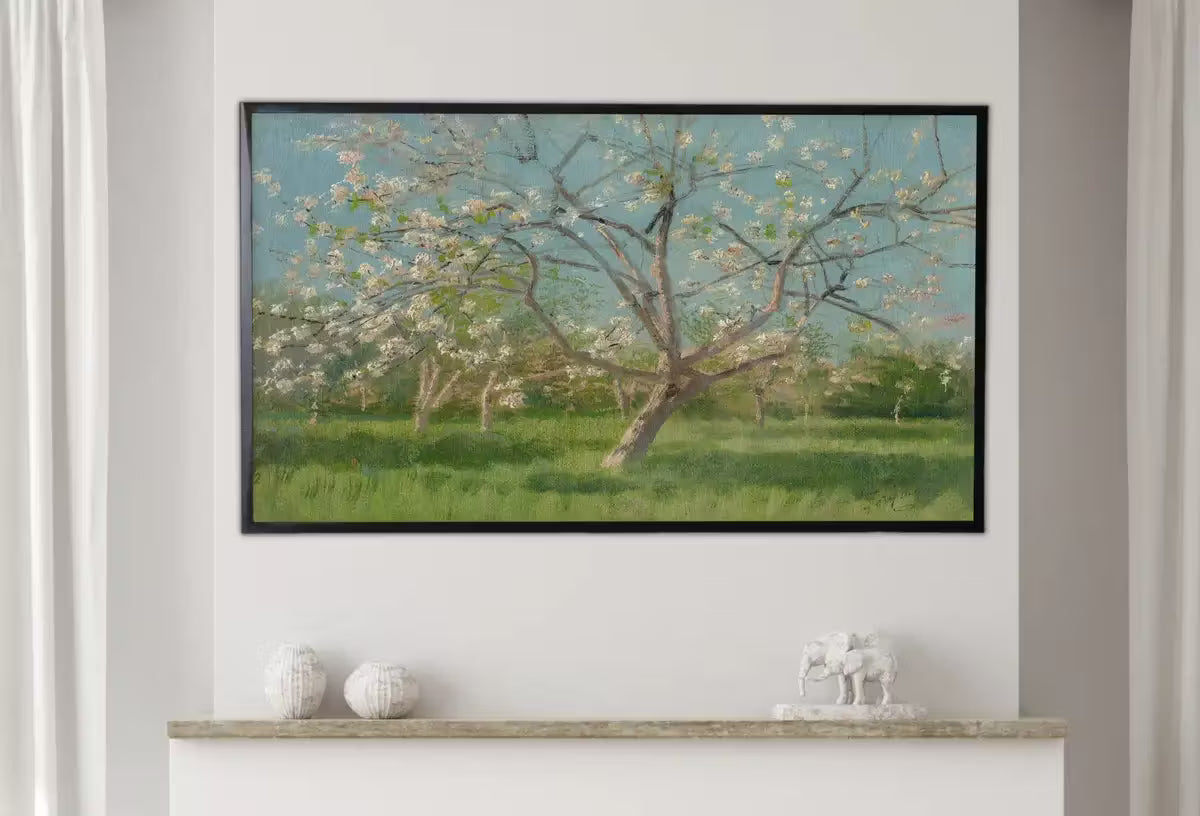 Samsung Frame TV Art 4K Vintage Spring Landscape Painting. Instant Download Almond Blossom Landscape Wall Art for Frame TV. Vintage Wall Art – Frame TV  Art