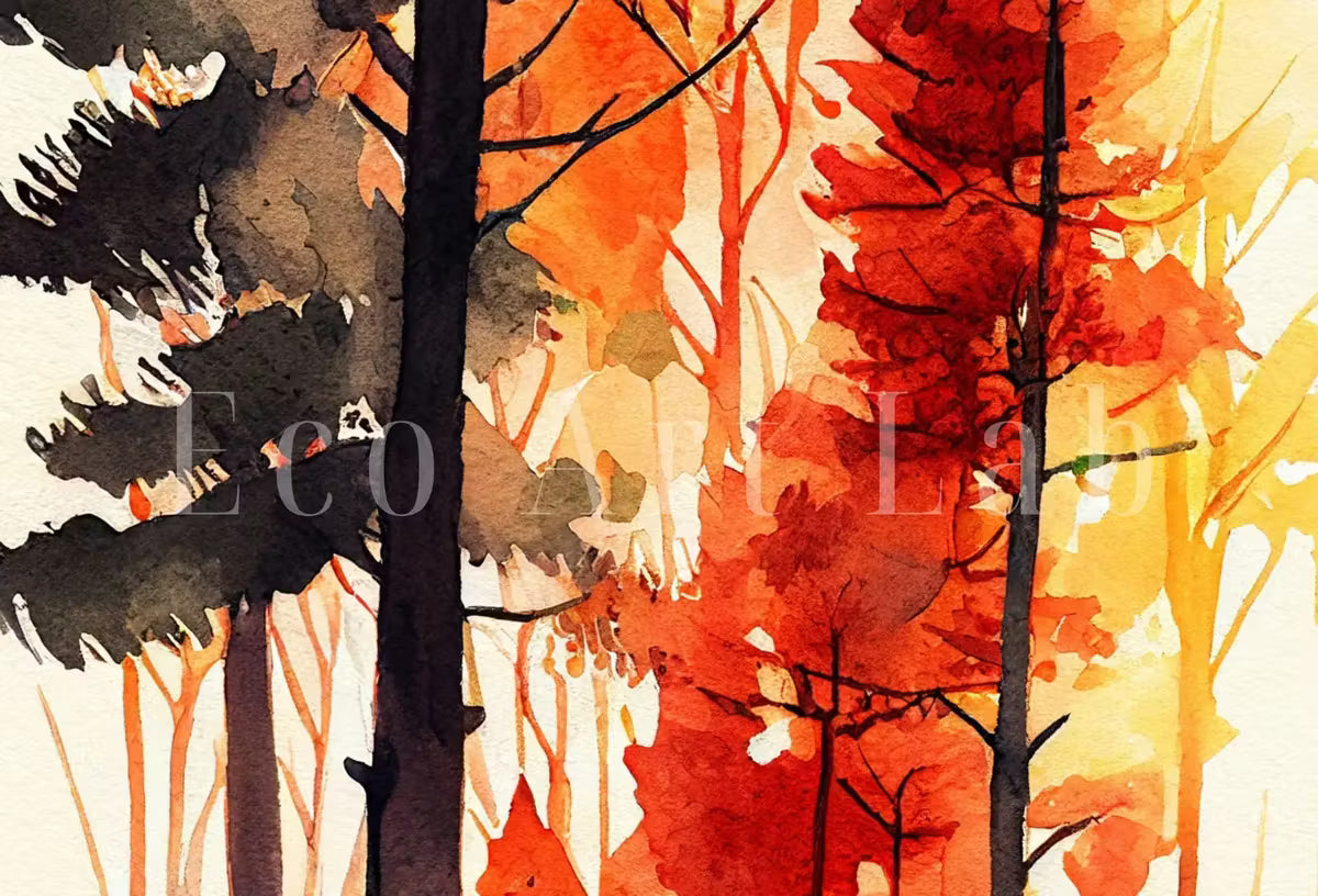 Samsung Frame TV Art 4K Watercolor Fall Forest Landscape Digital Painting. Instant Download Autumn Forest Art for Samsung Frame TV. TV Art – Frame TV  Art