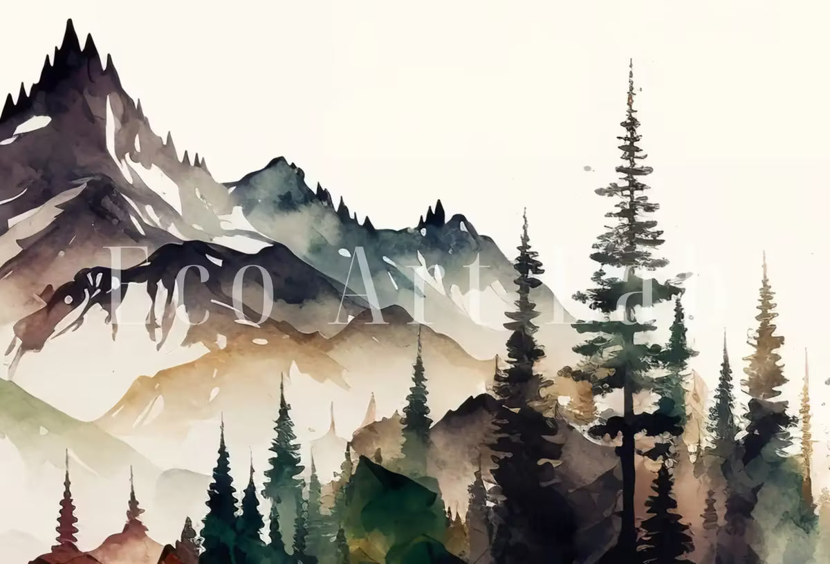 Samsung Frame TV Art 4K Watercolor Mountain Forest Landscape Digital Painting. Instant Download Forest Art for Samsung Frame TV. Art for TV – Frame TV  Art