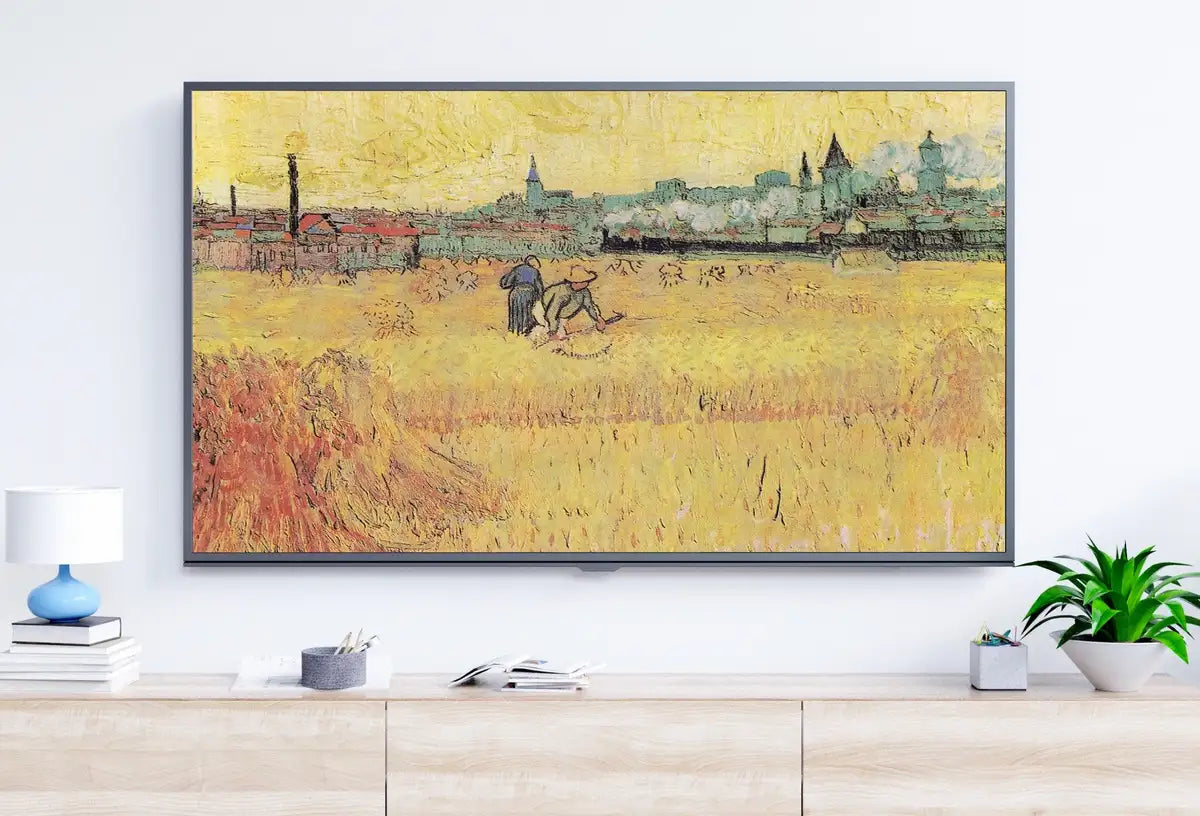 Detail view of artwork from Samsung Frame TV Art 4K Wheat field w/ View of Arles Famous Painting by Vincent van Gogh. Instant Download Art for the Frame TV. Vintage Art. (variation 2)