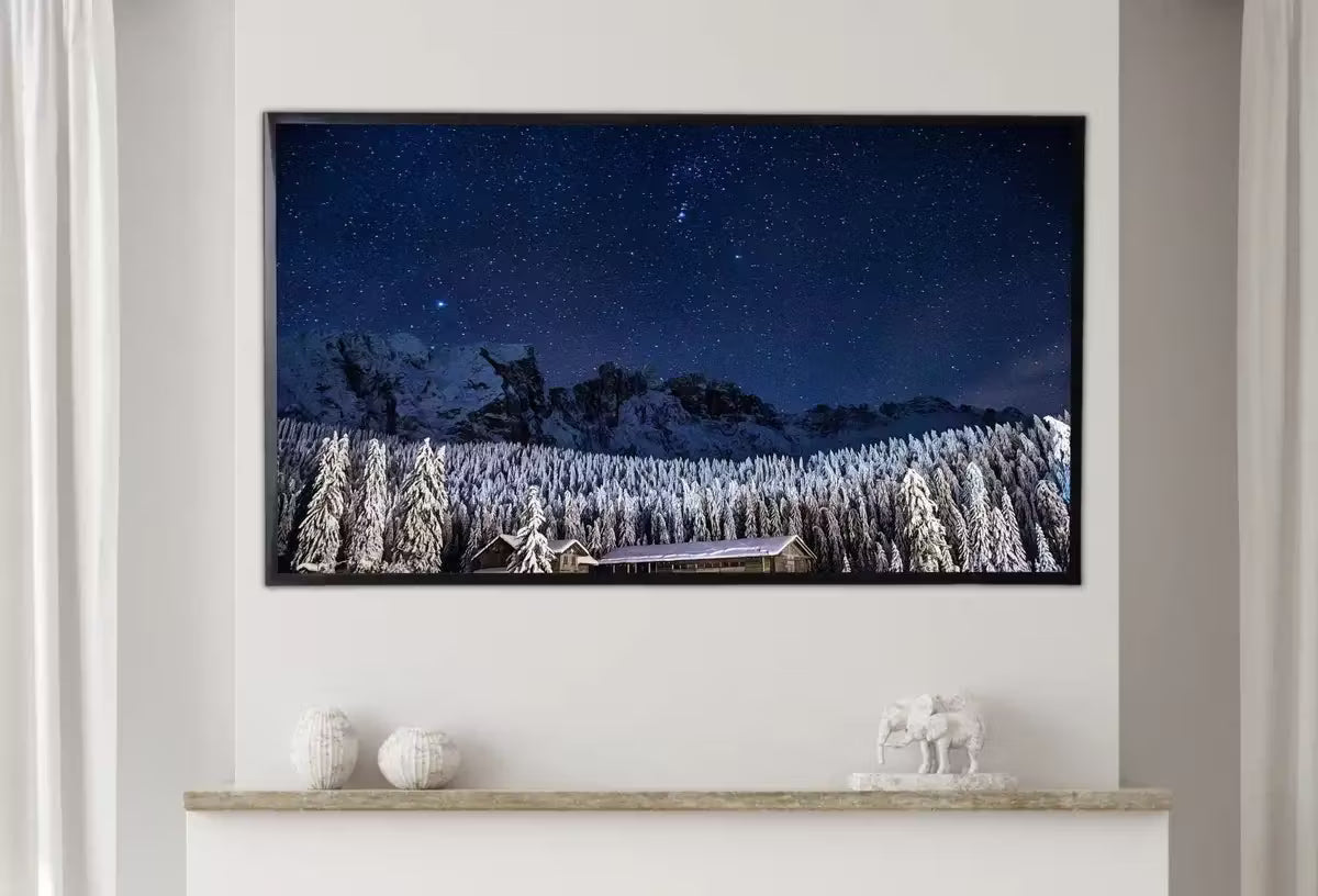 Samsung Frame TV Art 4K Winter Cabin. Snowy Mountains at Night. Landscape Digital Painting. Instant Download Winter Art for Samsung Frame TV – Frame TV  Art