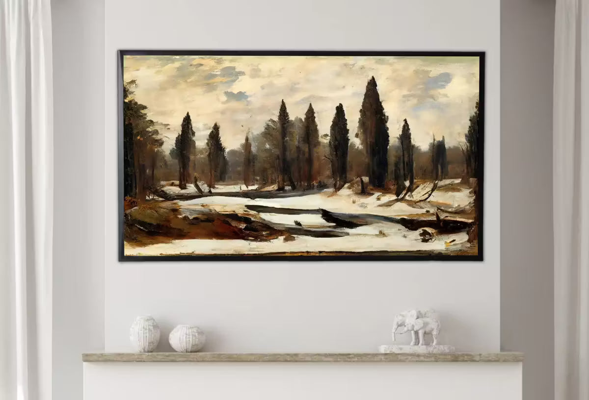 Samsung Frame TV Art 4K Winter Landscape Rustic Digital Painting. Instant Download Muted Country Art for Samsung Frame TV. Moody Art for TV – Frame TV  Art