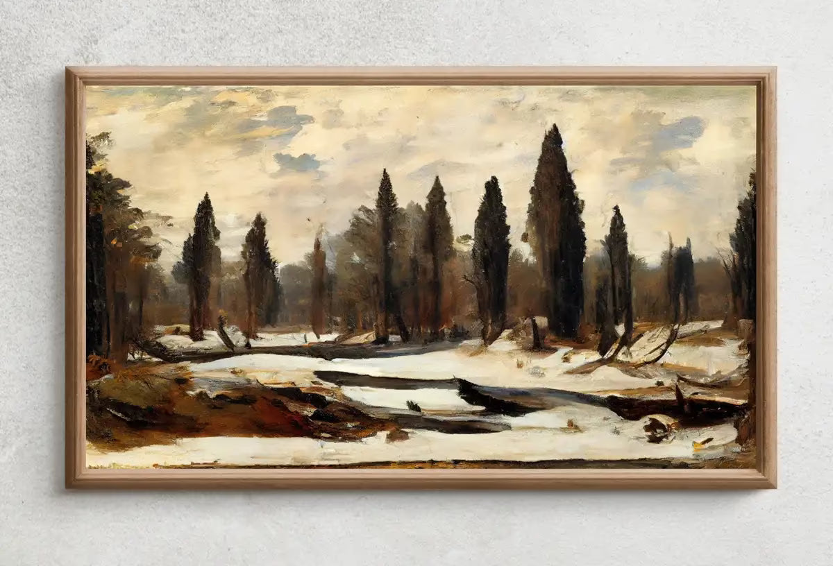Samsung Frame TV Art 4K Winter Landscape Rustic Digital Painting. Instant Download Muted Country Art for Samsung Frame TV. Moody Art for TV – Frame TV  Art