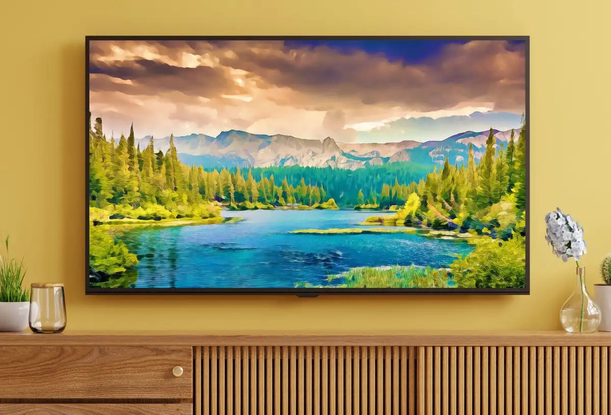 Detail view of artwork from Samsung Frame TV Art Forest Landscape with a Lake, Digital Download, Digital Art for Tv, Colorful Frame TV Art. (variation 2)