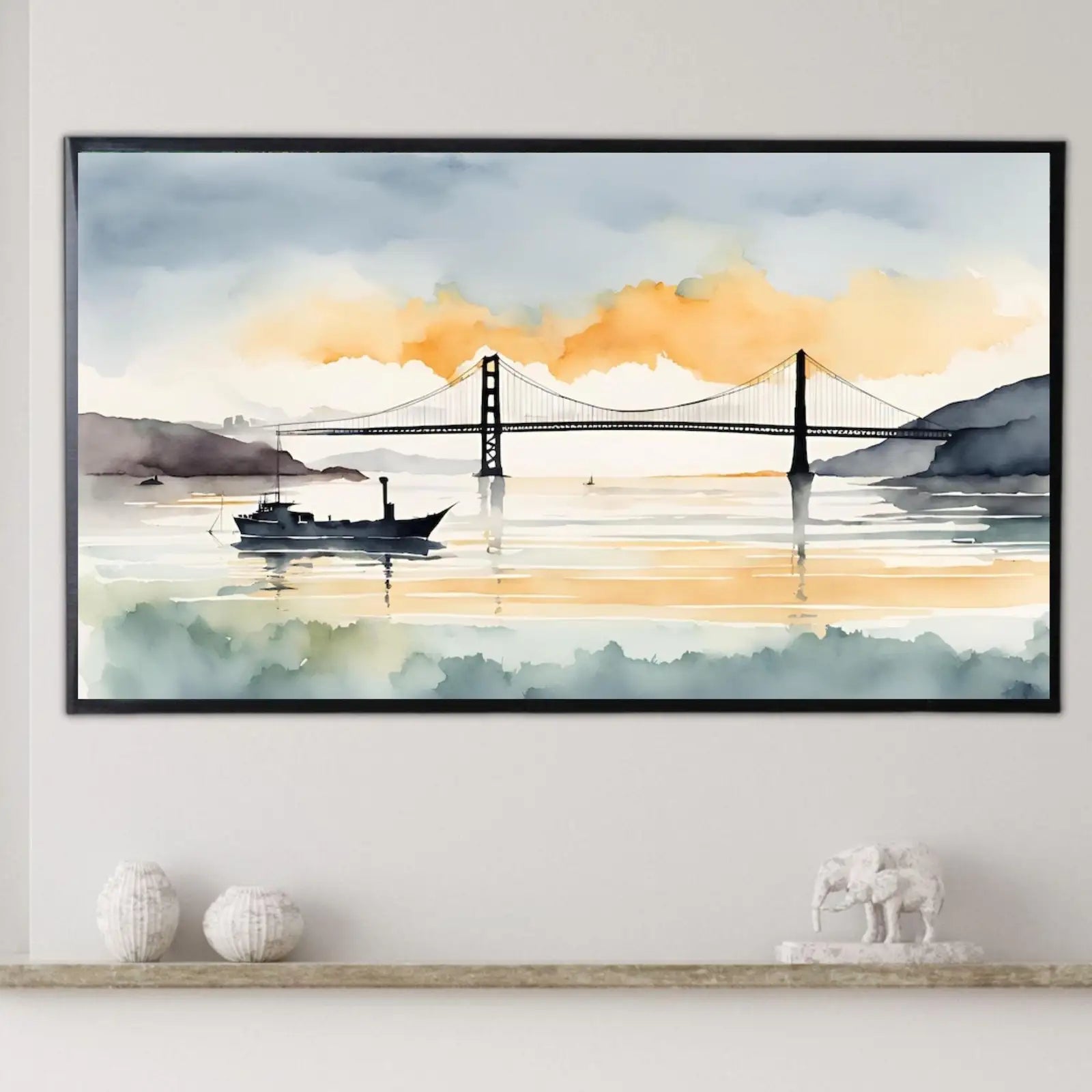 Second included artwork preview from San Francisco Art For Frame TV. Golden Gate Decor For Modern Artwork. Bay Watercolor Urban Landscape 4K Wall Art featuring various scenes.