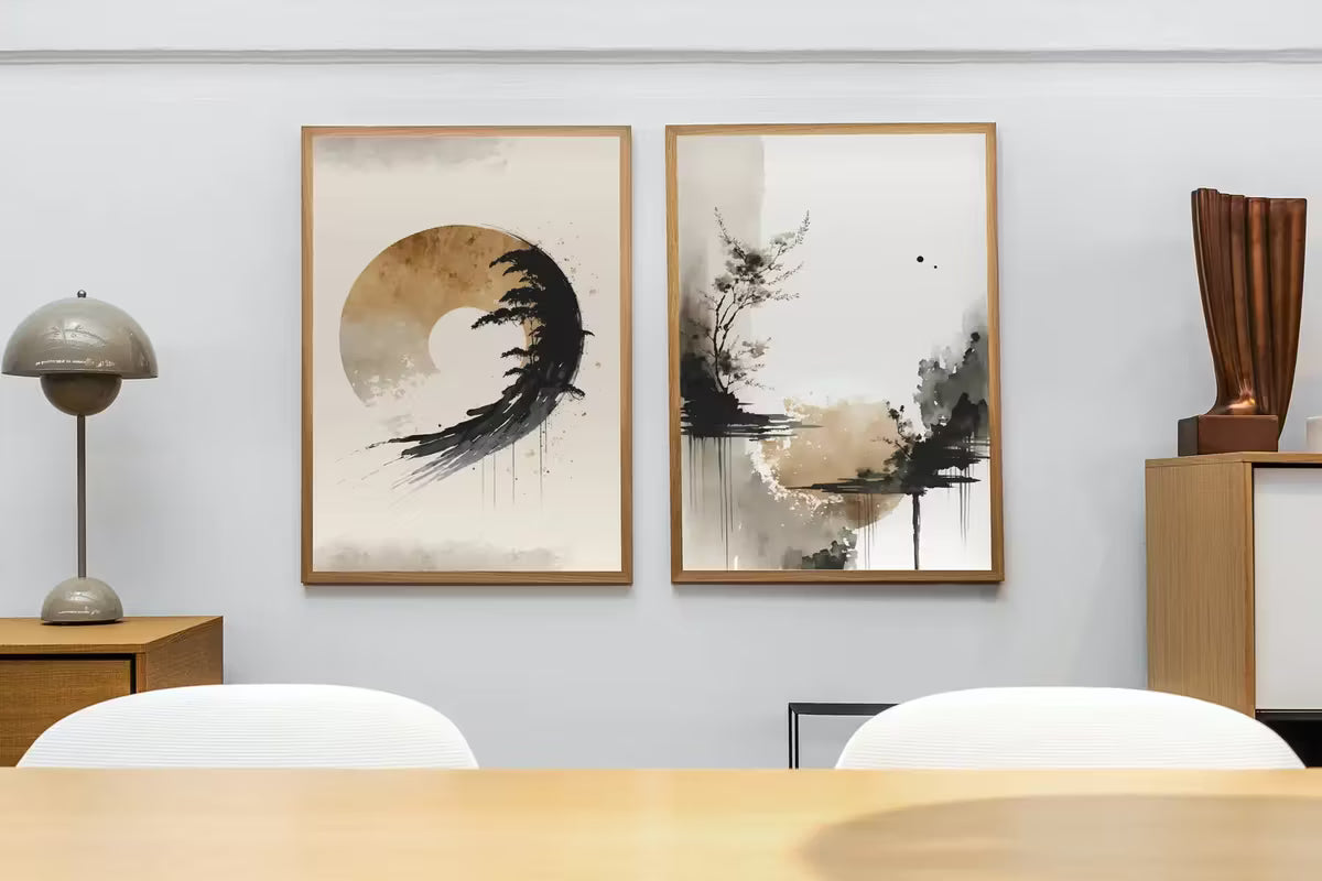Set of 2 Modern Neutral Abstract Printable Wall Art. Black & Beige Wabi Sabi Abstract Prints, Minimalist Zen Gallery Wall, Japandi Wall Art – Printable Wall Art Set