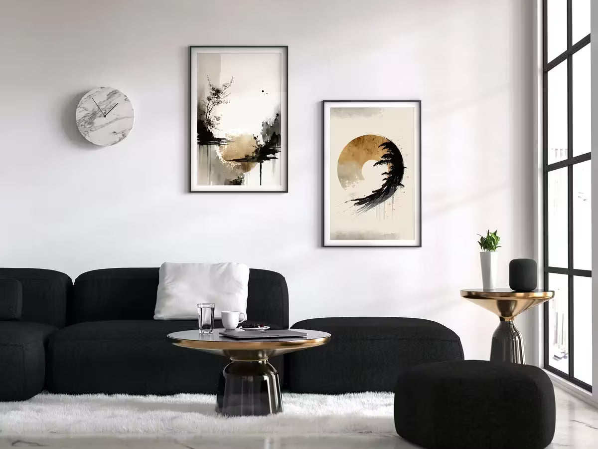 Set of 2 Modern Neutral Abstract Printable Wall Art. Black & Beige Wabi Sabi Abstract Prints, Minimalist Zen Gallery Wall, Japandi Wall Art – Printable Wall Art Set