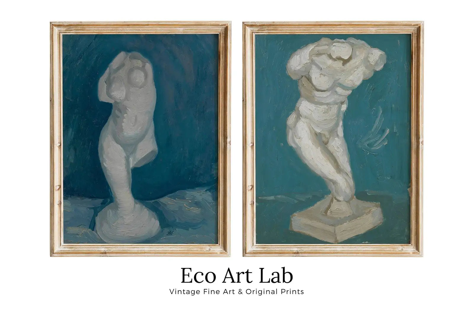 Framed view of Set of 2 Prints Vincent van Gogh Female & Male Torso Sculptures Painting Printable Art. Instant Download van Gogh 2 Piece Vintage Fine Art – printable wall art digital download.