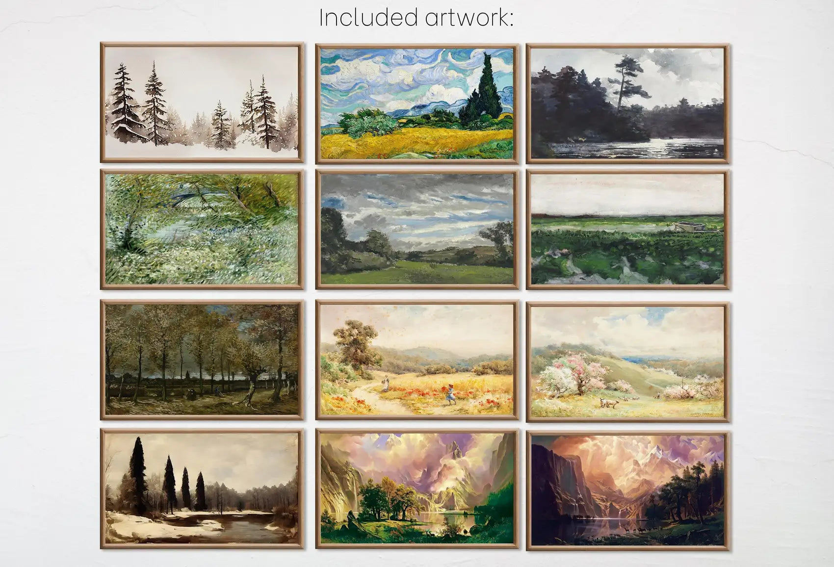 Included artwork preview showing first selection of artworks from Set of 25 Samsung Frame TV 4K Art. Ultimate Landscapes Paintings & Digital Art Collection. Nature TV Art Set. Instant Download Frame TV Art.