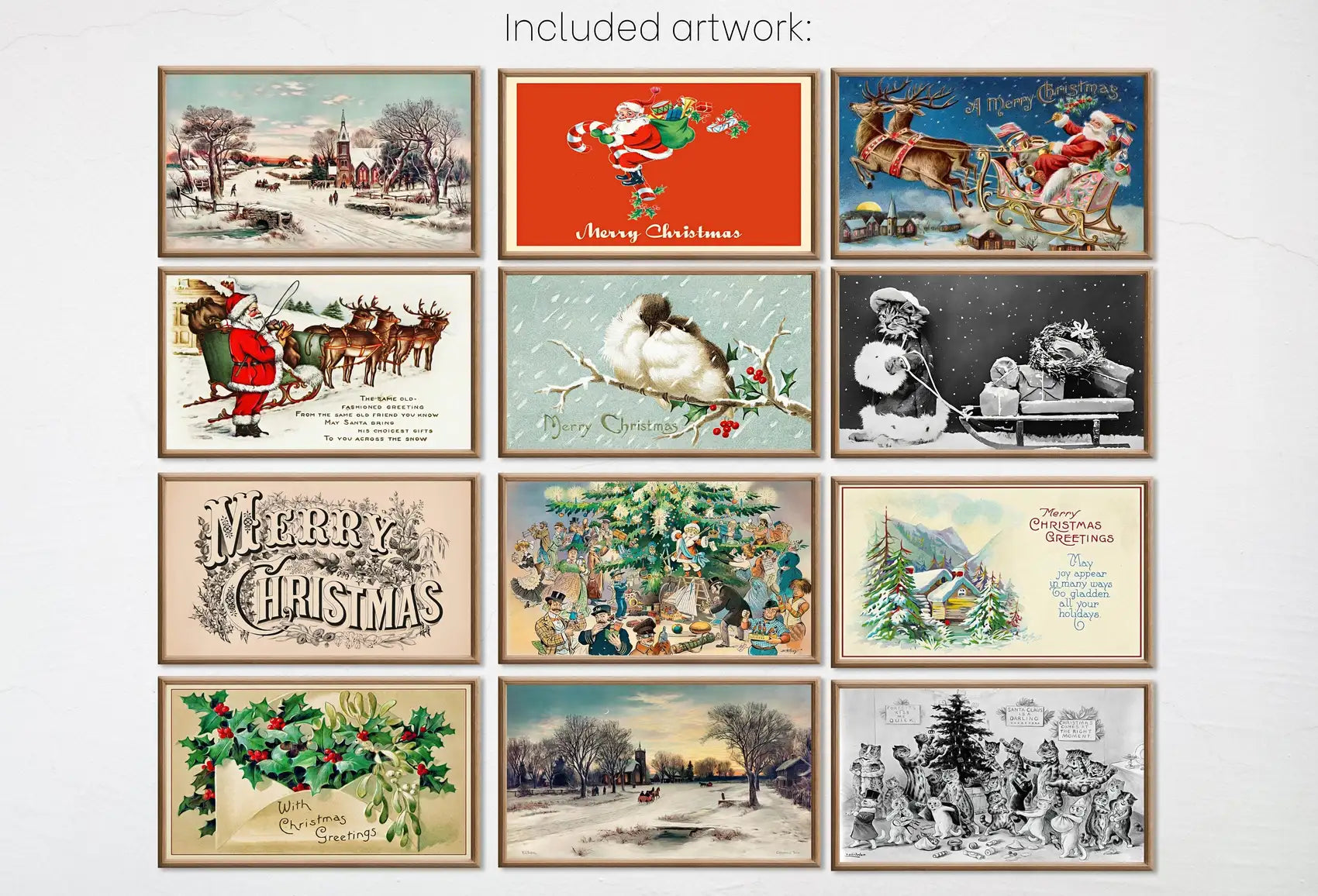 Included artwork preview showing first selection of artworks from Set of 25 Samsung Frame TV 4K Art. Vintage Christmas Art Digital Collection. Christmas Wall Decor TV Art Set. Instant Download Frame TV Art.