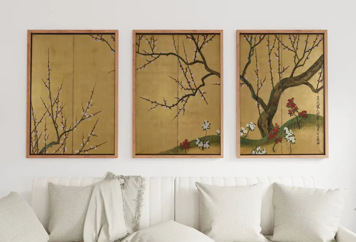 Set of 3 Prints. Plum Trees. 3 Piece Wall Art. Japanese Print Set. Botanical Vintage Wall Art. Gallery Wall Set. Minimalist Home Decor – Printable Wall Art Set