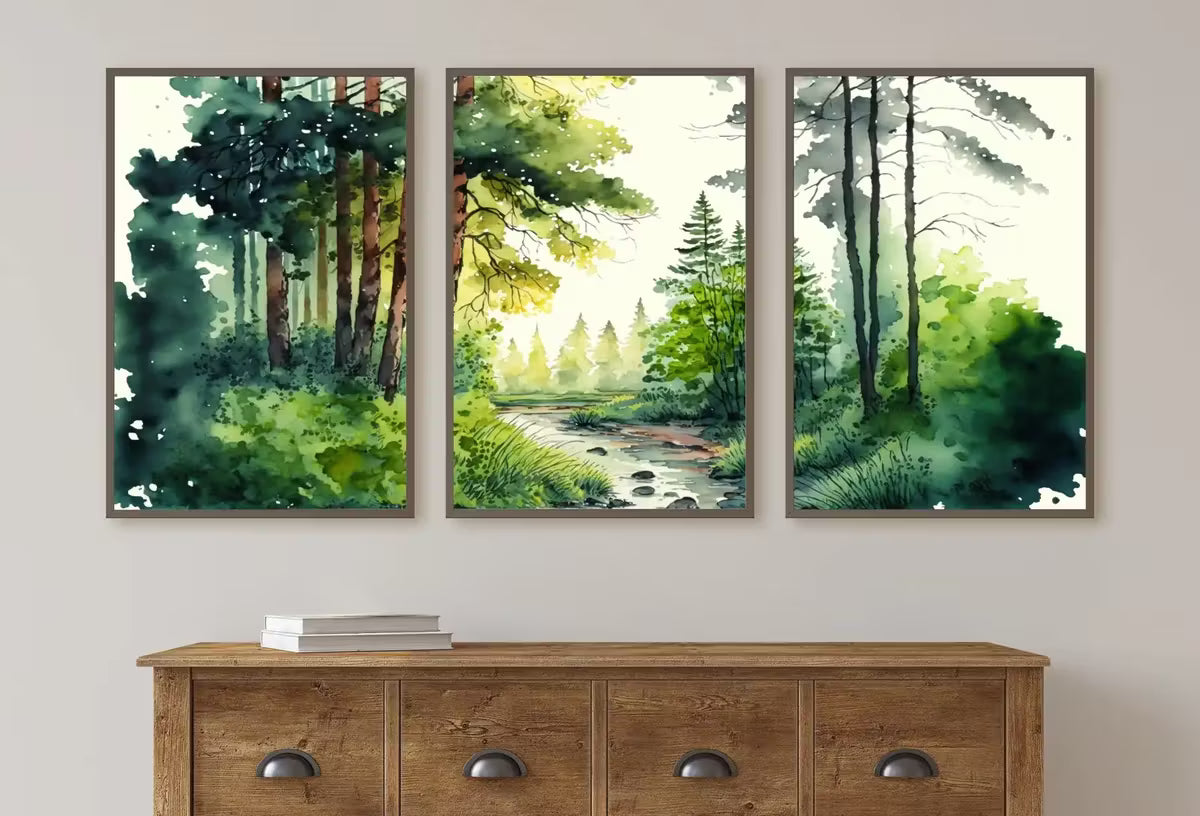 Set of 3 Prints. Watercolor Forest Landscape Prints. 3 Piece Wall Art. Nature Landscape Print Set. Gallery Wall Set. Modern Home Decor – Printable Wall Art Set