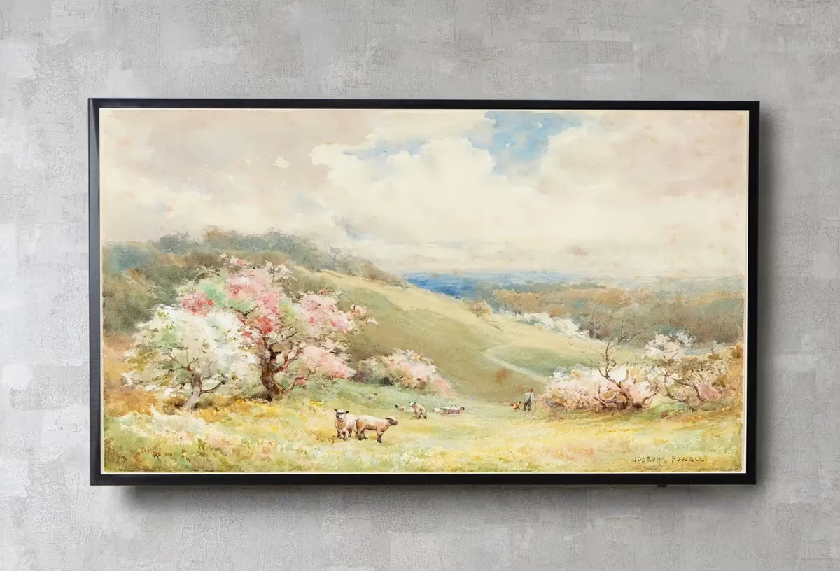 Set of 4 - Samsung Frame TV Art 4K Vintage Seasons Landscape Paintings. Instant Download Colorful Art for the Frame TV. Landscape Art for TV – Frame TV Art Set