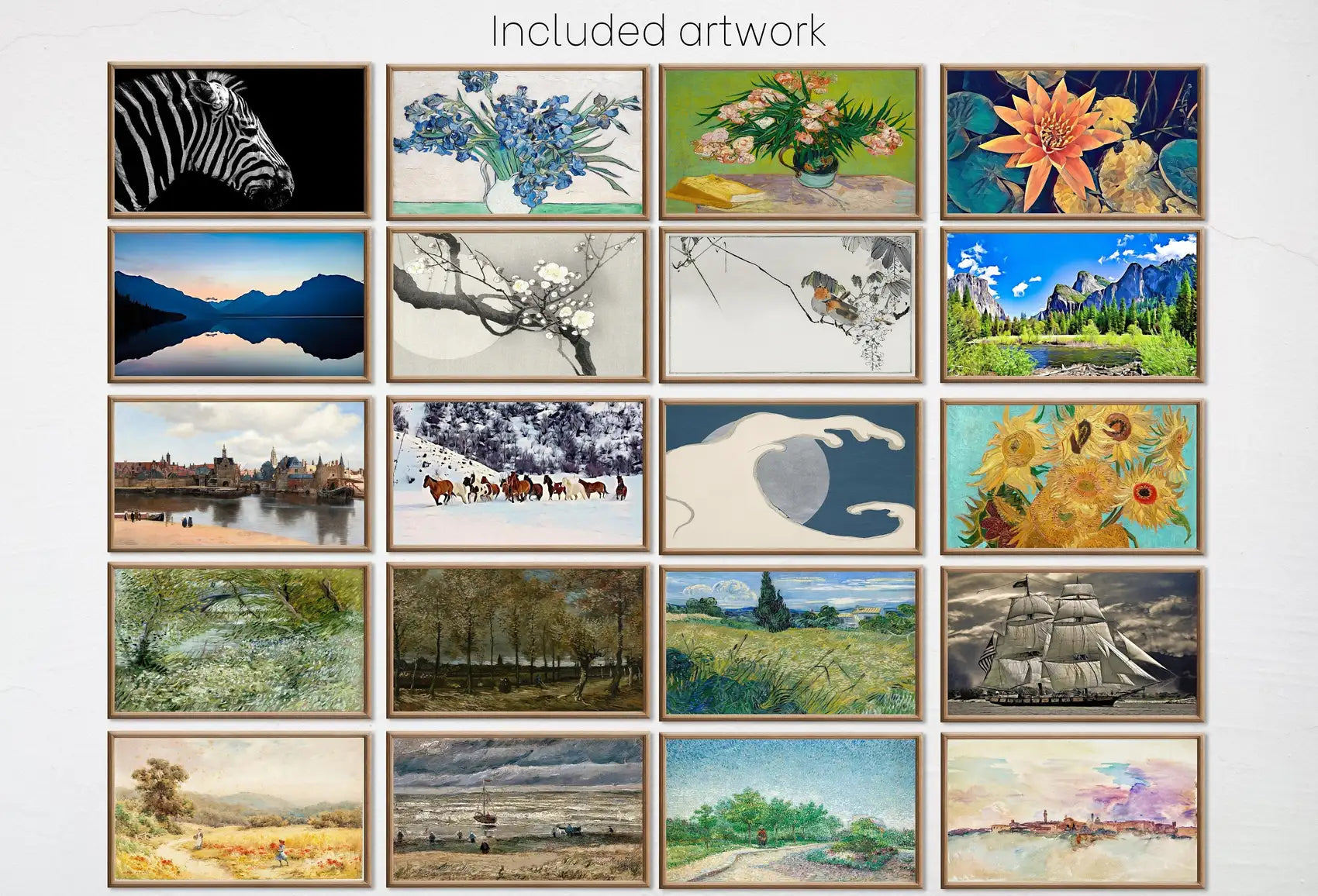 Included artwork preview showing first selection of artworks from Set of 40 Samsung Frame TV 4K Art. Best Sellers Paintings & Digital Art Ultimate Collection #2. TV Art Set. Instant Download Frame TV Art.