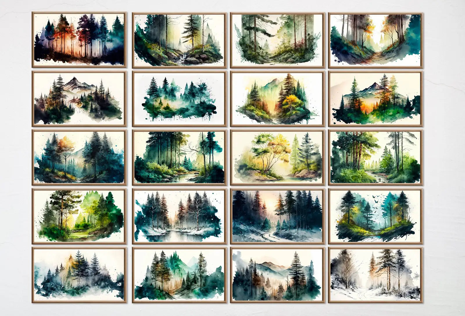 Detail view of artwork from Set of 40 Samsung Frame TV 4K Art. Forests Landscape Watercolor Paintings. Nature Collection TV Art Set. Instant Download Frame TV Art. (variation 1)