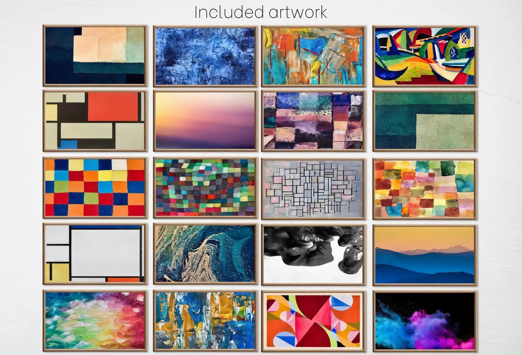 Included artwork preview showing first selection of artworks from Set of 40 Samsung Frame TV 4K Art. Ultimate Abstract Vintage & Modern Paintings Collection. Abstract Art Set. Instant Download Frame TV Art.