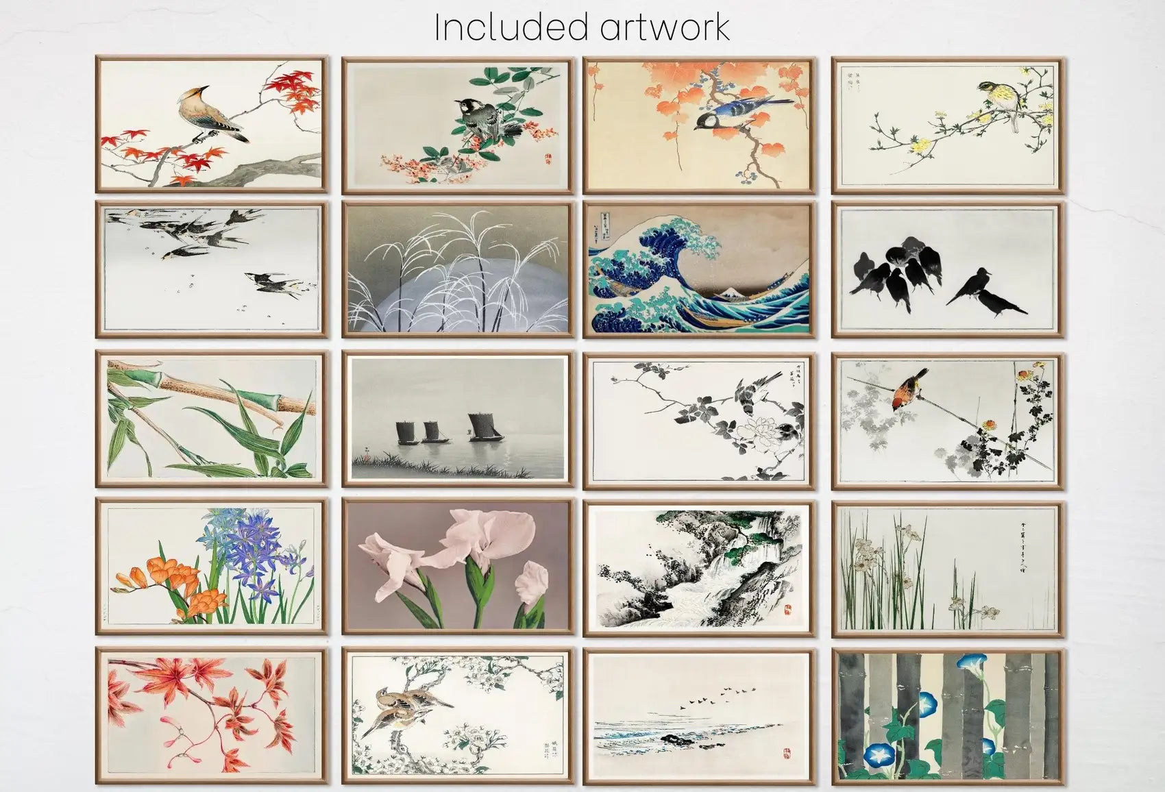 Included artwork preview showing first selection of artworks from Set of 40 Samsung Frame TV 4K Art. Vintage Japanese Paintings Collection. Antique Japanese Art Set. Instant Download Japanese Frame TV Art.