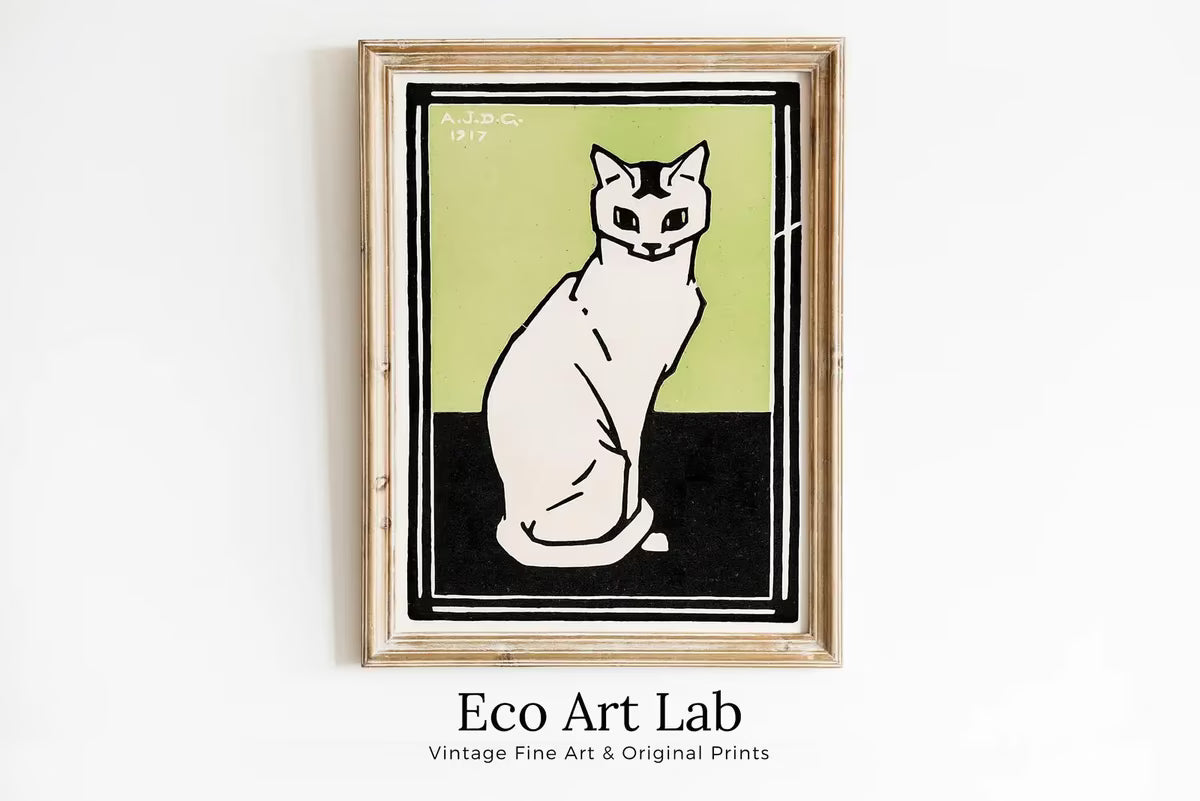 Sitting Cat Vintage Art Nouveau Print Wall Art. Instant Download Cat Painting Retro Julie De Graag Printable Wall Art. Art Nouveau Poster – Printable Wall Art