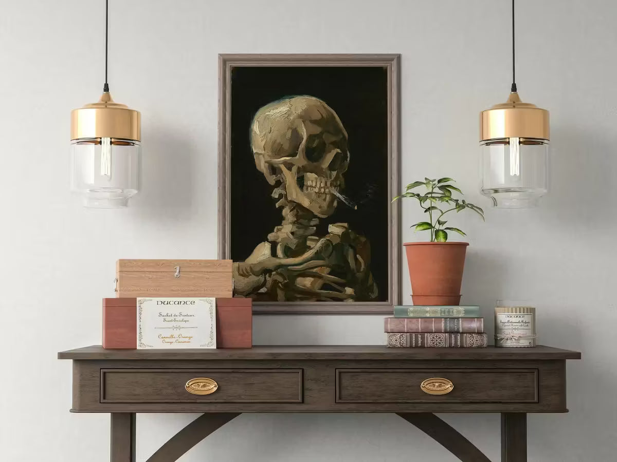 Skull Smoking Poster. Vintage Van Gogh Painting. Instant Download. Skeleton Halloween Printable Art. Famous Art Prints, Grunge room decor – Printable Wall Art