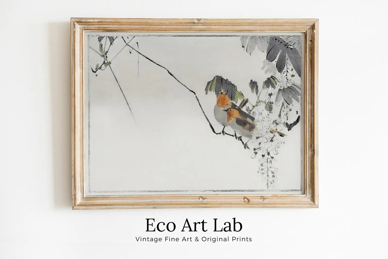Framed view of Sparrows Perched On a Branch Vintage Japanese Painting. Japanese Wall Art Printable Poster. 19th Century Japanese Vintage Wall Art, Bird Art – printable wall art digital download.