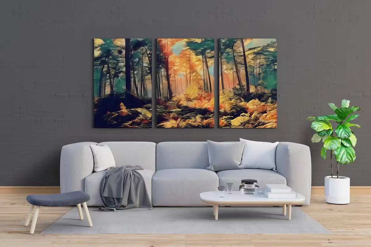 Sunlight Through Forest 3 Piece Wall Art. Abstract Landscape Painting Set of 3 Prints. Nature Print Digital Art. Instant Download – Printable Wall Art Set