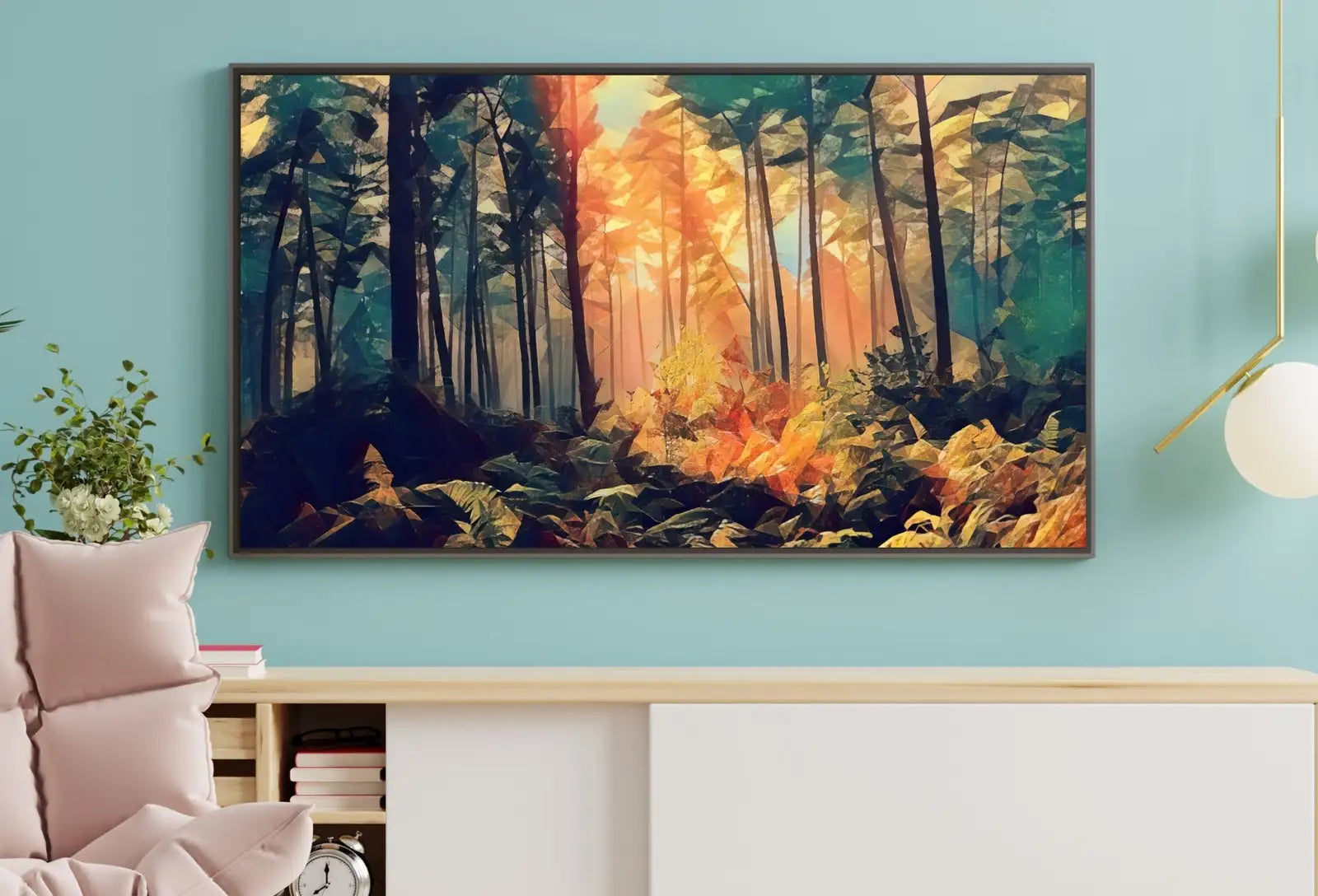 Detail view of artwork from Sunlight Through Forest Abstract Landscape Painting, Frame TV Art Digital Download, Art for Tv, Colorful Art for Frame TV. (variation 1)