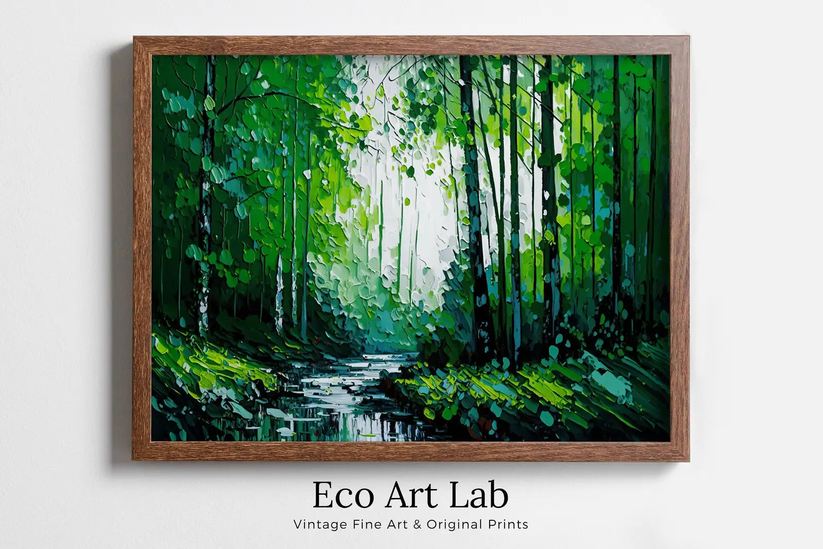 Framed view of Textured Forest Landscape Printable. Green Forest Trees Painting Print. Abstract Forest Art. Printable Wall Art. Digital Art. Nature Decor – printable wall art digital download.