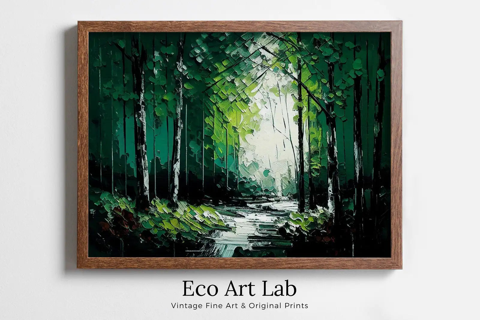 Framed view of Textured Forest Landscape Printable. Green Forest Trees Painting Print. Printable Wall Art. Digital Art. Nature Decor. Mountain Forest Art – printable wall art digital download.