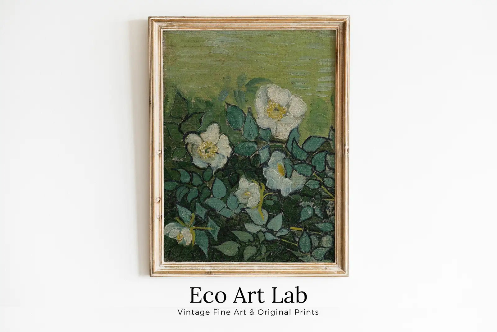 Framed view of van Gogh Wild Roses Famous Painting Art Print. Instant Download Printable van Gogh Fine Art. Vintage Botanical Art. White Roses Painting – printable wall art digital download.