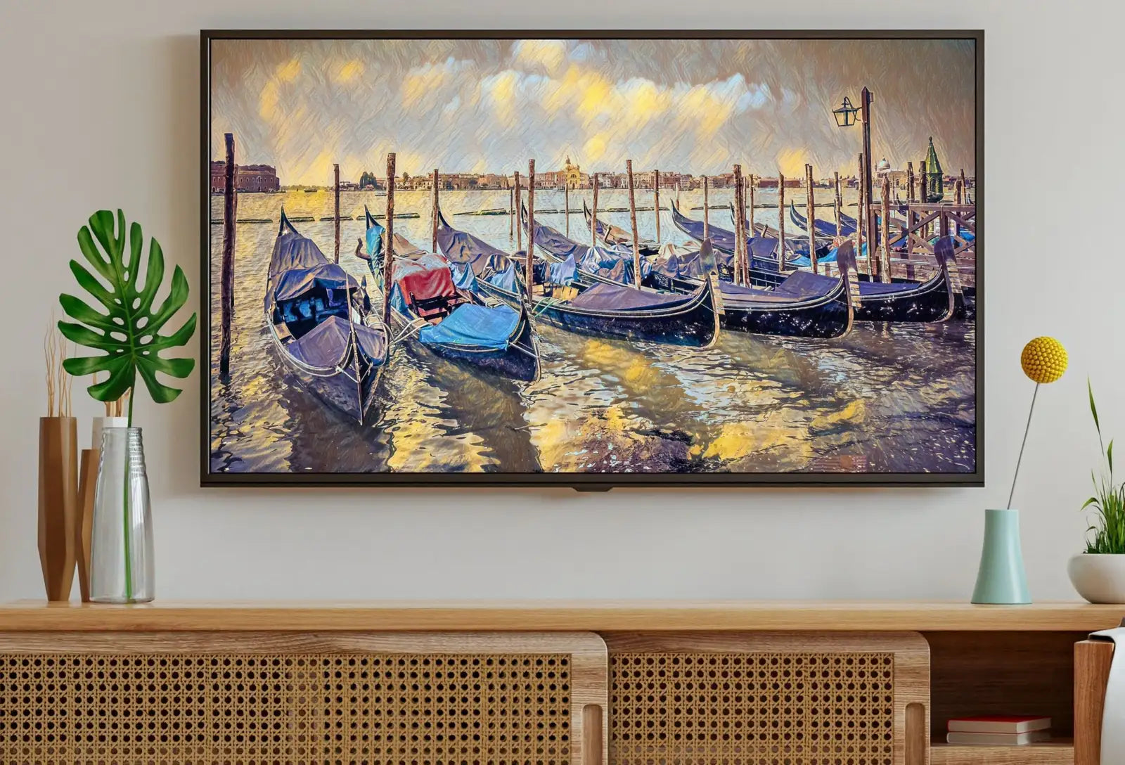 Included artwork preview showing first selection of artworks from Venice Gondolas on Canal Landscape Painting, Frame TV Art Digital Download, Digital Art for Tv, Colorful Art for Frame TV.