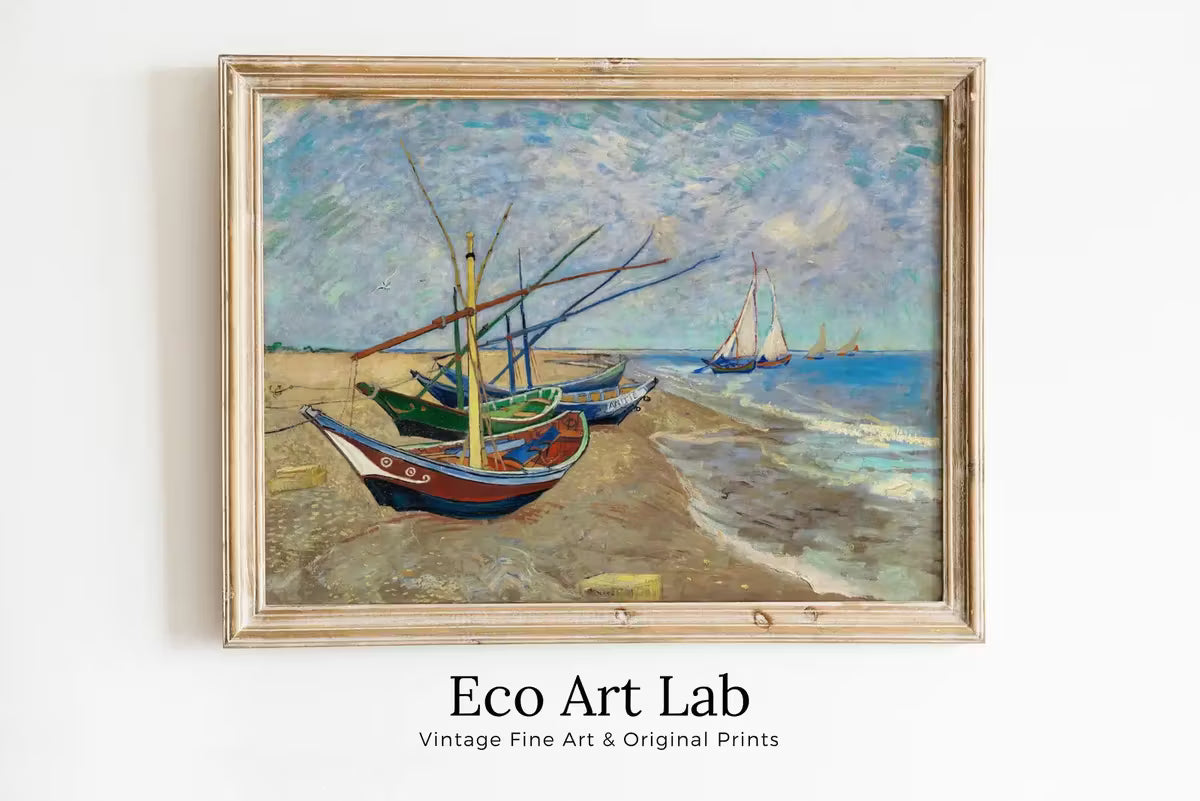 Vincent van Gogh Print Fishing Boats on the Beach Printable Famous Art Print. Instant Download van Gogh Vintage Painting Nautical Wall Decor – Printable Wall Art