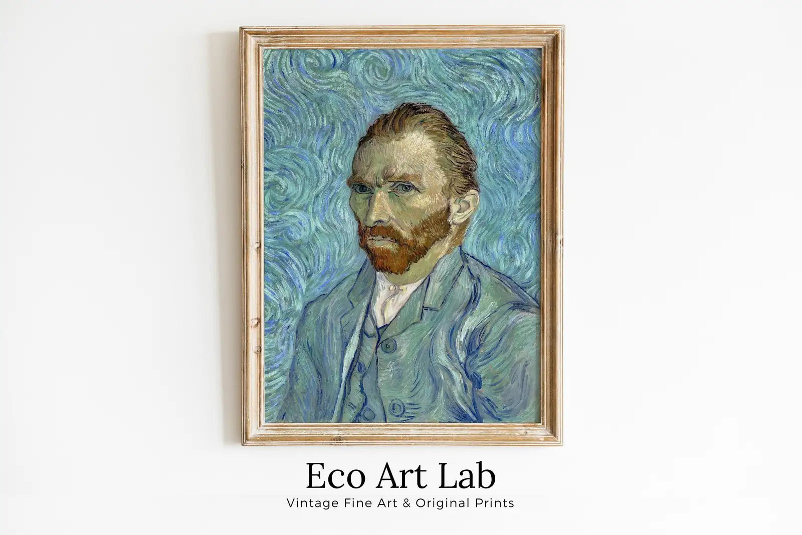 Framed view of Vincent van Gogh Printable Famous Self Portrait Art Print. Instant Download van Gogh Print Vintage Classic Portrait Painting. Fine Art Print – printable wall art digital download.
