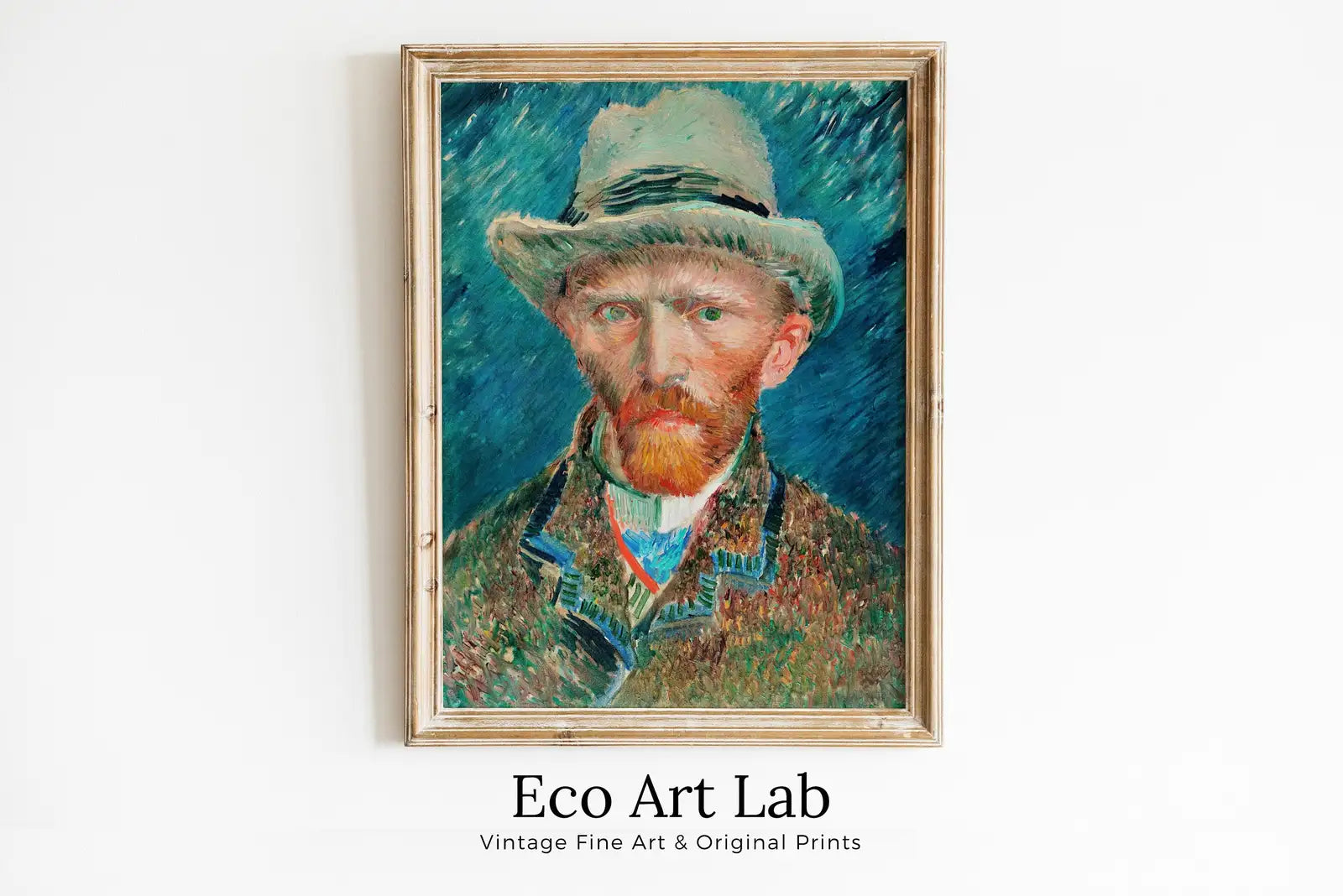 Framed view of Vincent van Gogh Self Portrait Printable Famous Art Print. Instant Download van Gogh Print Vintage Classic Portrait Painting. Fine Art Print – printable wall art digital download.