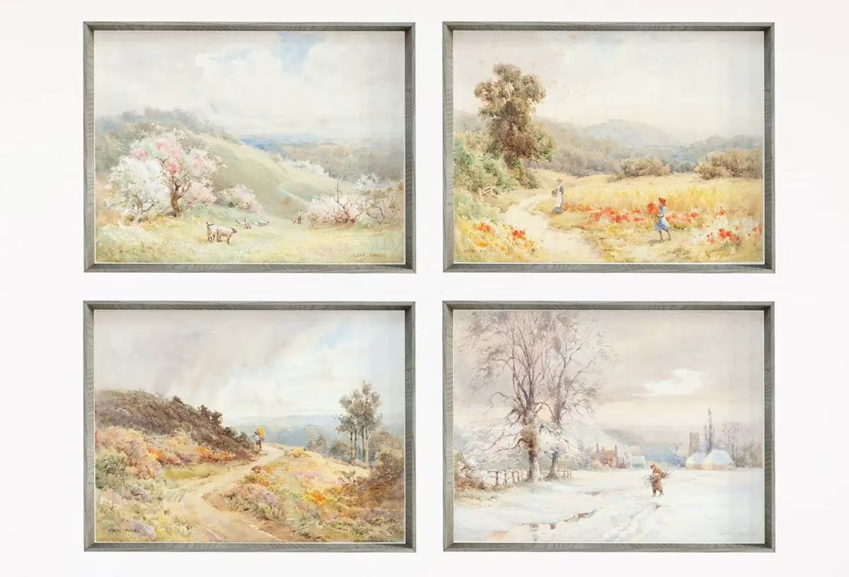 Vintage Landscape Paintings Set of 4 Prints. Seasons Gallery Wall Set. Country Soft Colors Watercolor Paintings. Farmhouse Country Art Print – Printable Wall Art Set