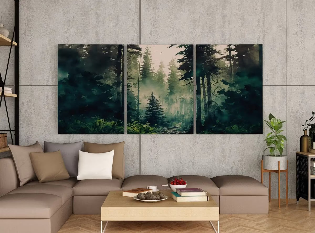 Watercolor Dense Forest Landscape Printable. Printable Wall Art. Set of 3 Prints. Green Forest Trees Painting. Nature Decor. Forest Art – Printable Wall Art Set