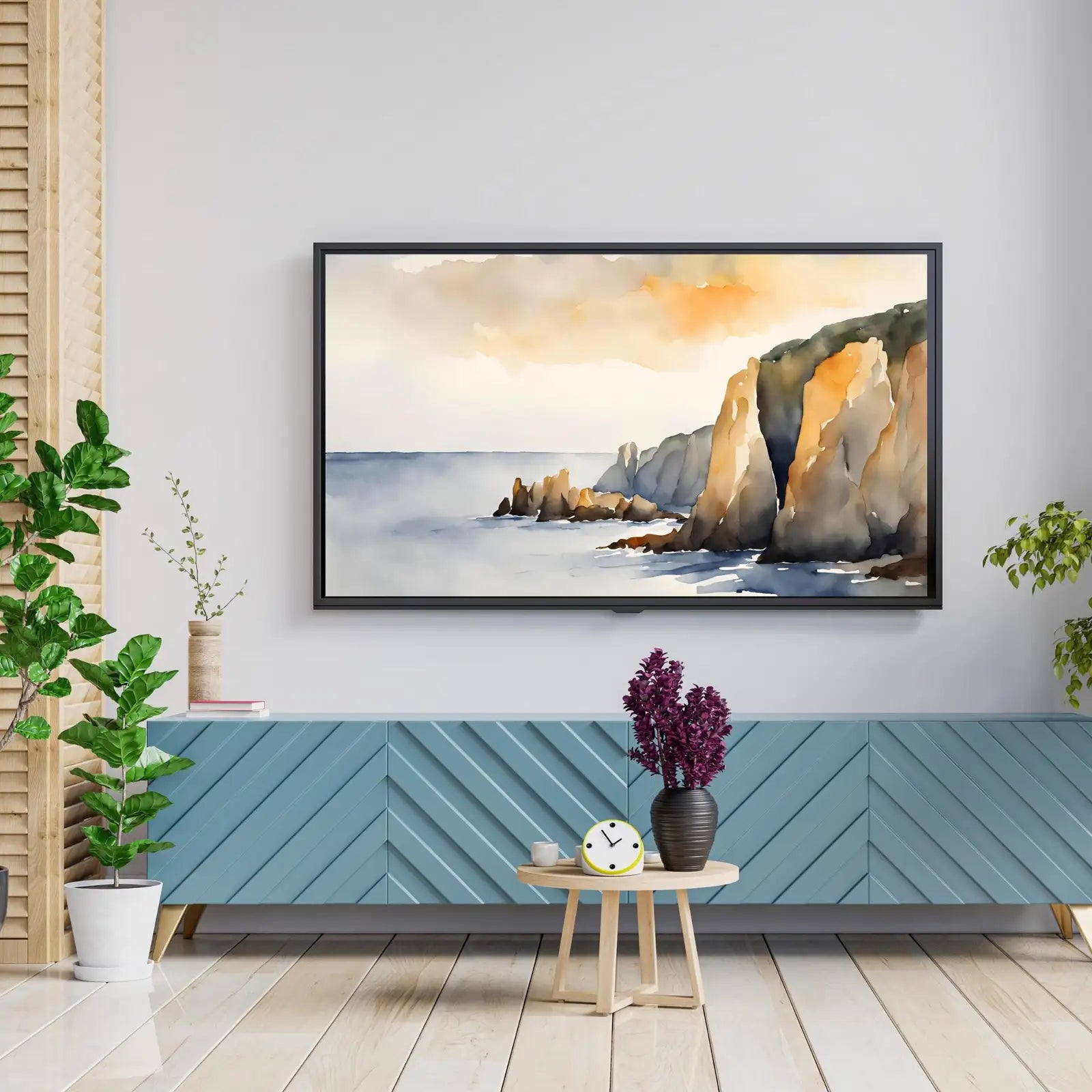 Detail view of artwork from Watercolor Minimalist Frame TV Art. Contemporary 4K Digital Art for Samsung Frame TV. Minimalist Ocean Landscape Decor.. (variation 1)