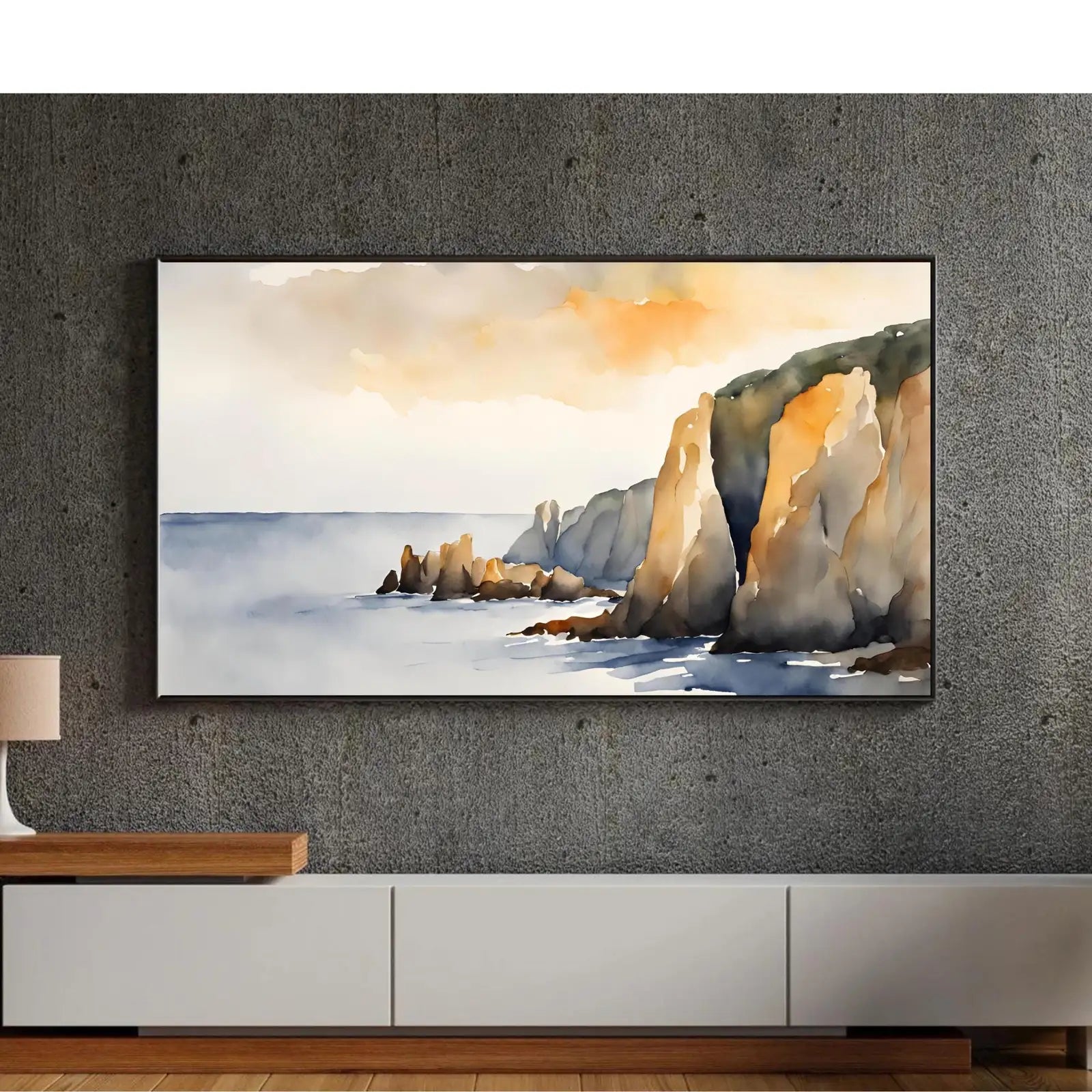 Detail view of artwork from Watercolor Minimalist Frame TV Art. Contemporary 4K Digital Art for Samsung Frame TV. Minimalist Ocean Landscape Decor.. (variation 6)