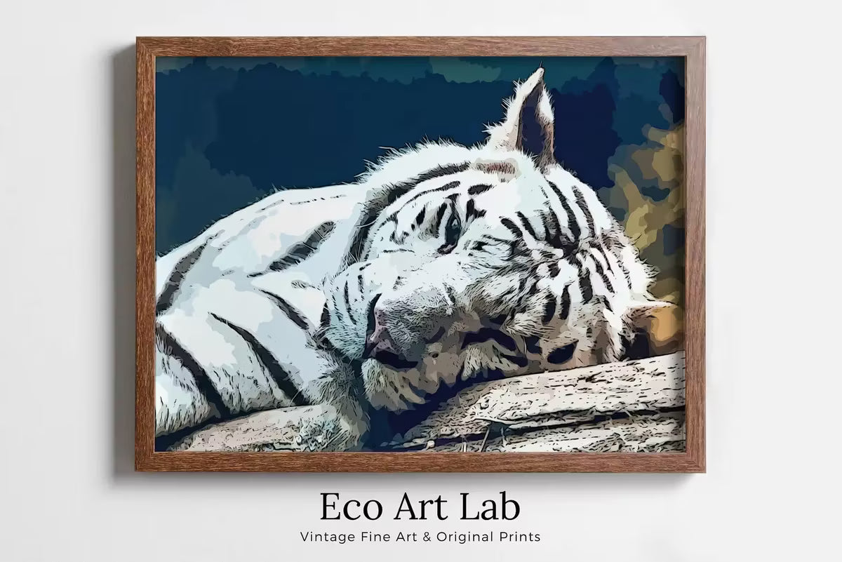 White Tiger Wall Art Print Poster, Year of the Tiger Printable Wall Art, White Tiger Painting Animal Print, Nature Wildlife Instant Download – Printable Wall Art