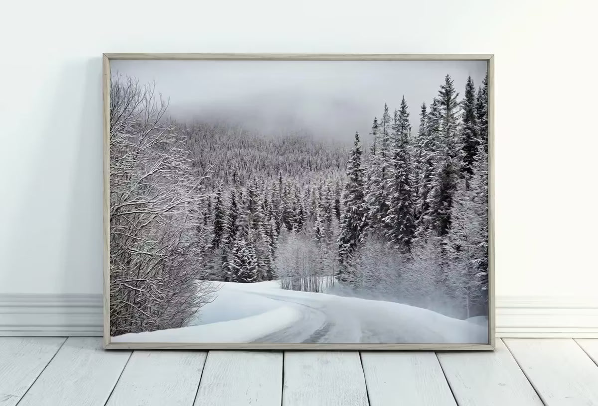 Winter Forest Trail Landscape Digital Painting. Printable Wall Art. Home or Office Decor. Nature Print Digital Winter Art. Instant Download – Printable Wall Art