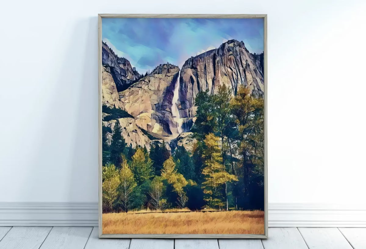 Yosemite Falls Wall Art Autumn Landscape Poster. Instant Download Yosemite Wall Art Digital Painting, Vertical Poster National Park Art – Printable Wall Art