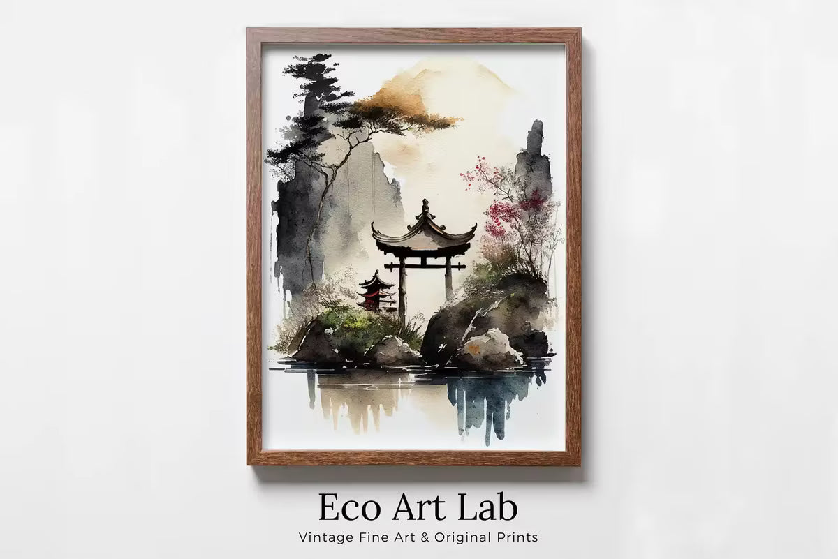 Zen Garden Printable Wall Art. Instant Download Watercolor Zen Art. Japandi Landscape. Japanese Wall Art. Spiritual Painting. Asian Wall Art – Printable Wall Art